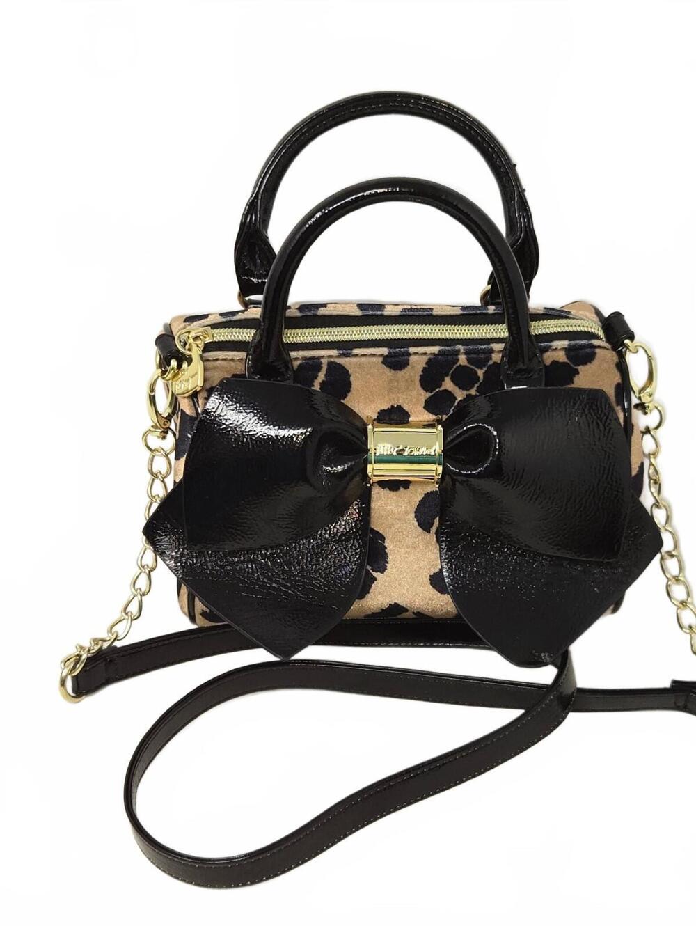 Betsey Johnson Bownanza Mini Satchel Cheetah Print Velvet Body NEW